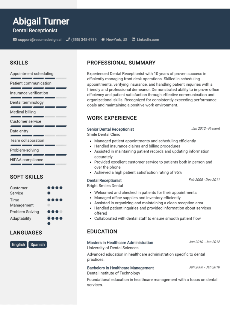 15 Dental Receptionist Resume Examples And Templates for 2025