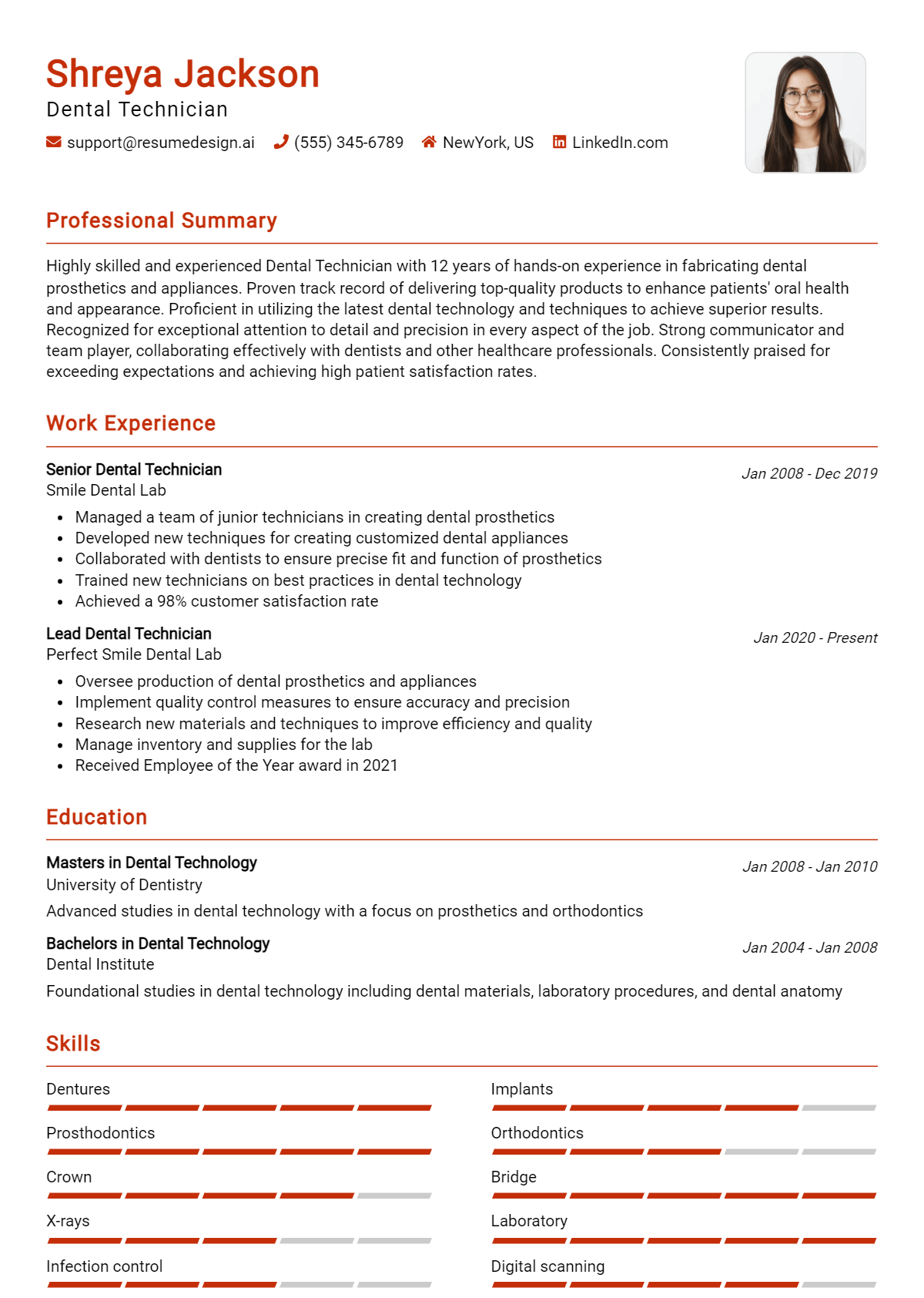 Dental Technician Resume Example