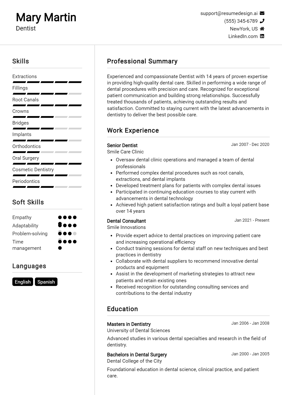 Dentist Resume Example