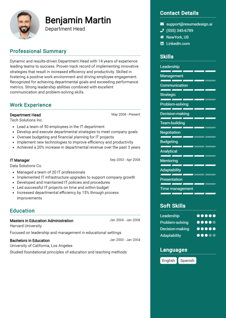 15 Department Head Resume Examples And Templates for 2025: Expert Tips