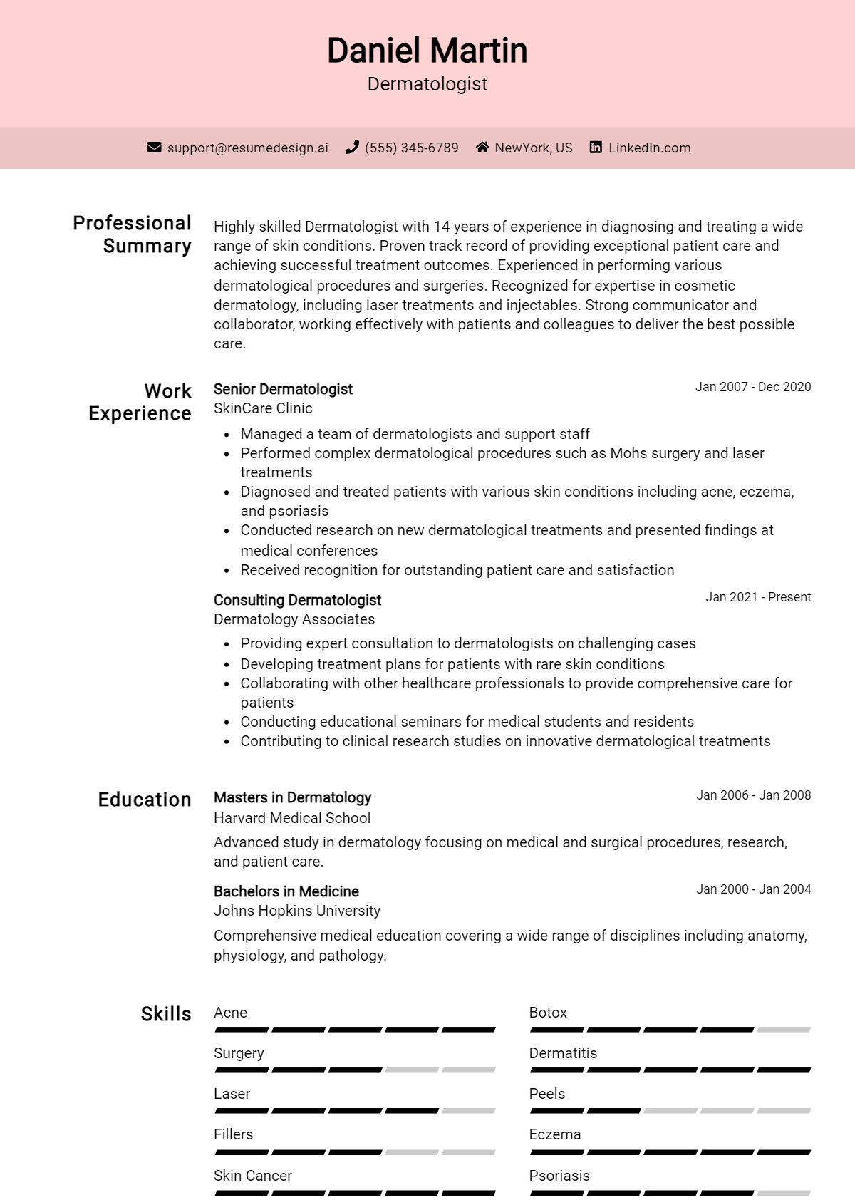 Dermatologist Resume Example