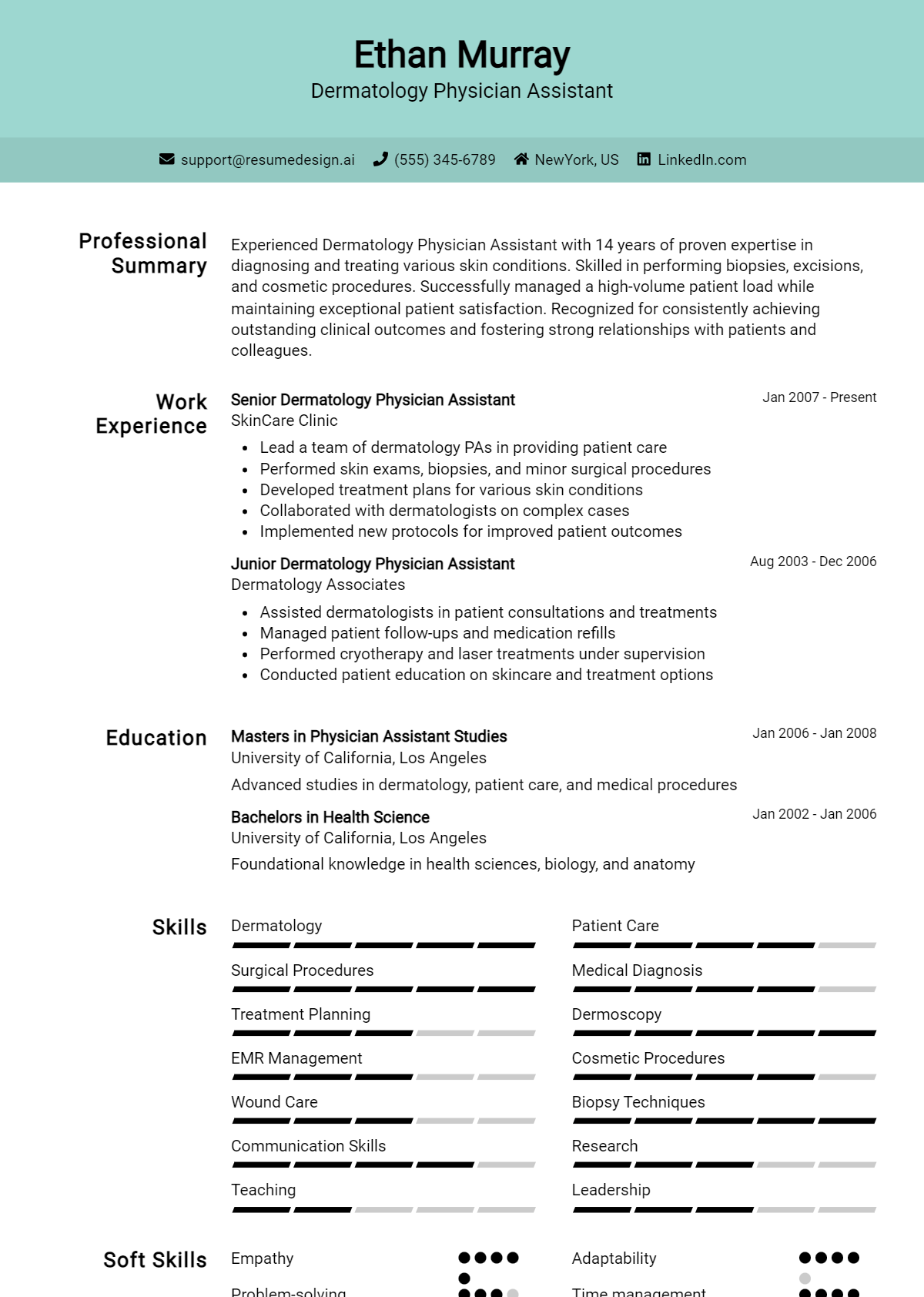 Dermatology Physician Assistant Resume Example