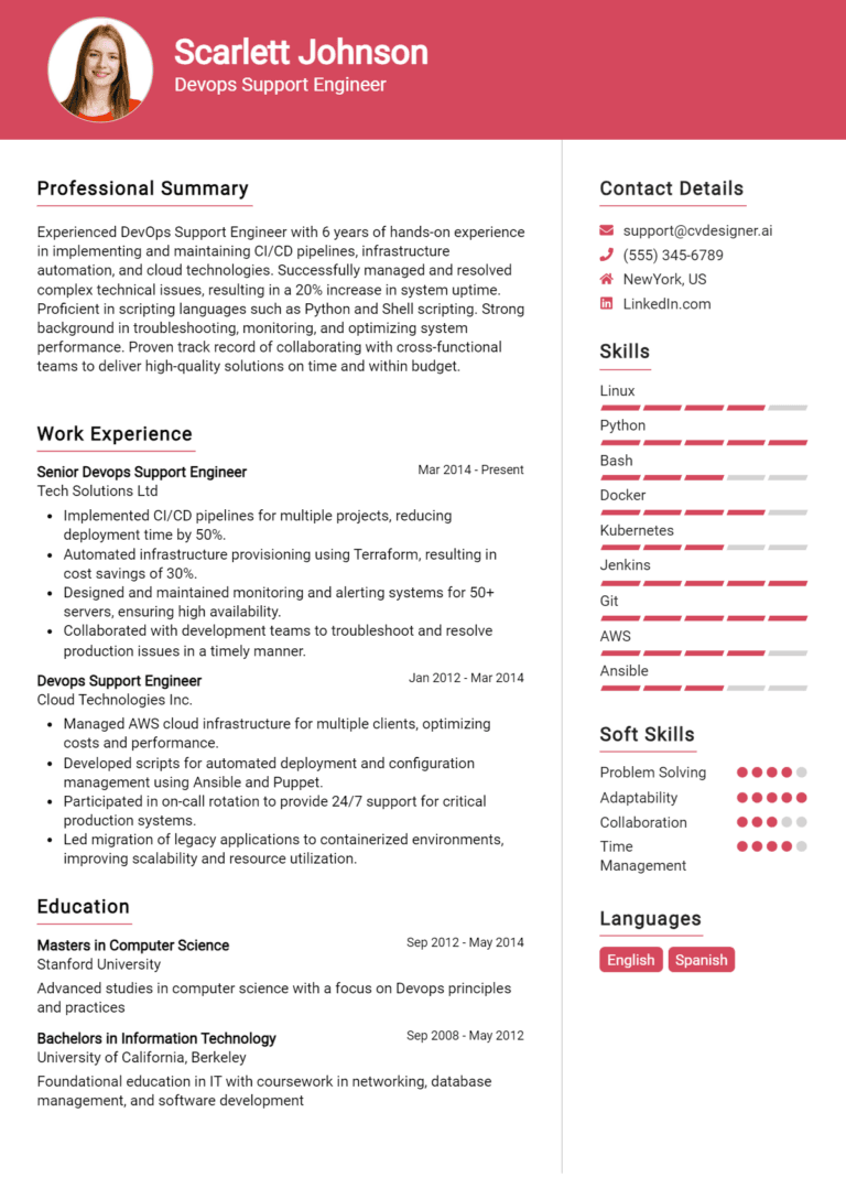 15 DevOps Support Engineer Resume Examples And Templates for 2025
