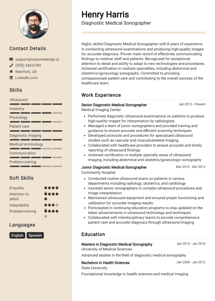 Diagnostic Medical Sonographer Resume Example