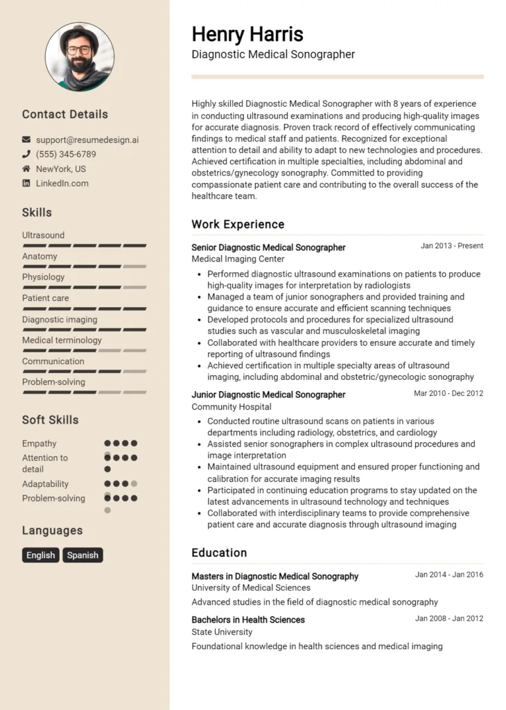 Diagnostic Medical Sonographer Resume Example
