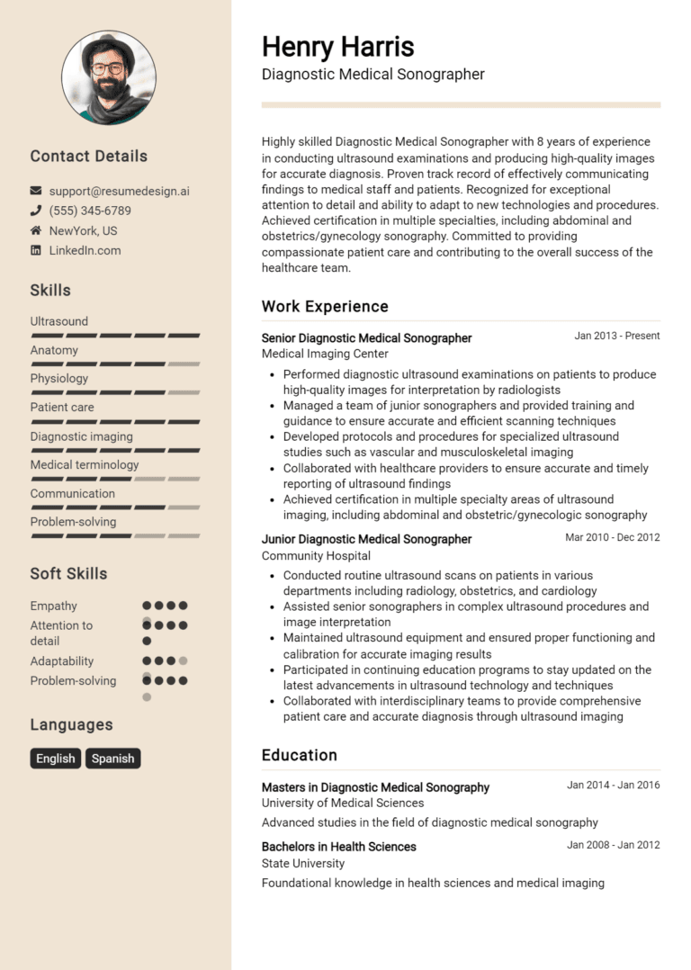 24 Diagnostic Medical Sonographer Resume Examples And Templates for 2025 (Downloadable)