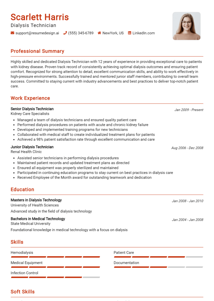 Dialysis Technician Resume Example