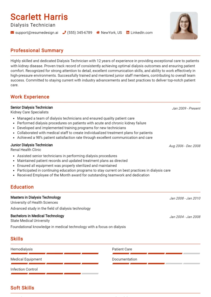 Dialysis Technician Resume Example