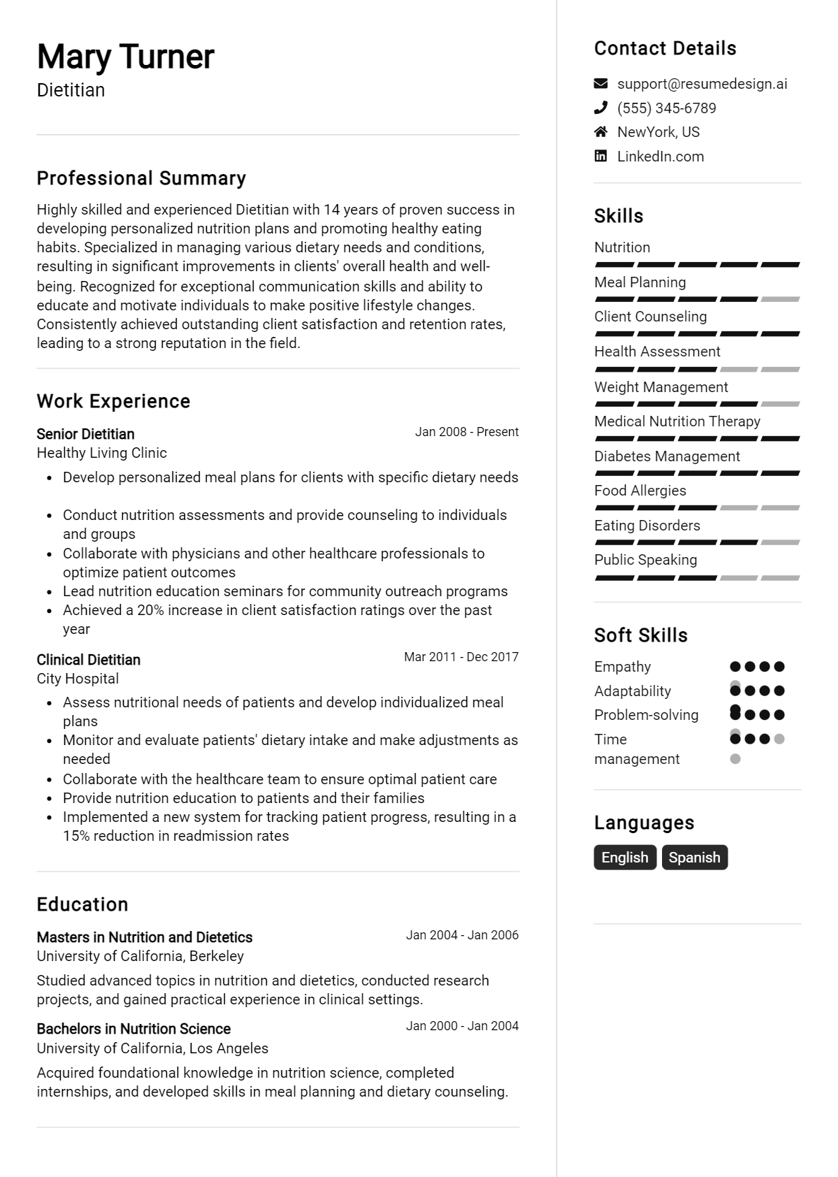 Dietitian Resume Example