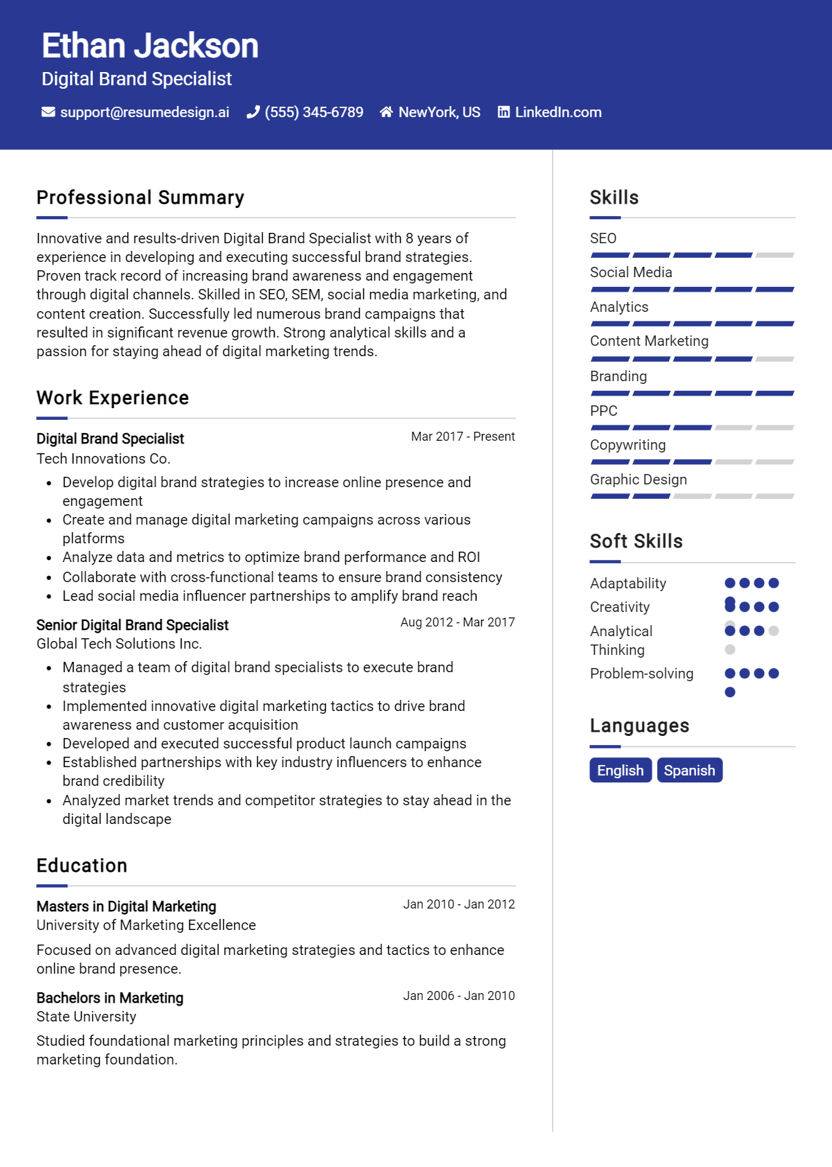 Digital Brand Specialist Resume Example