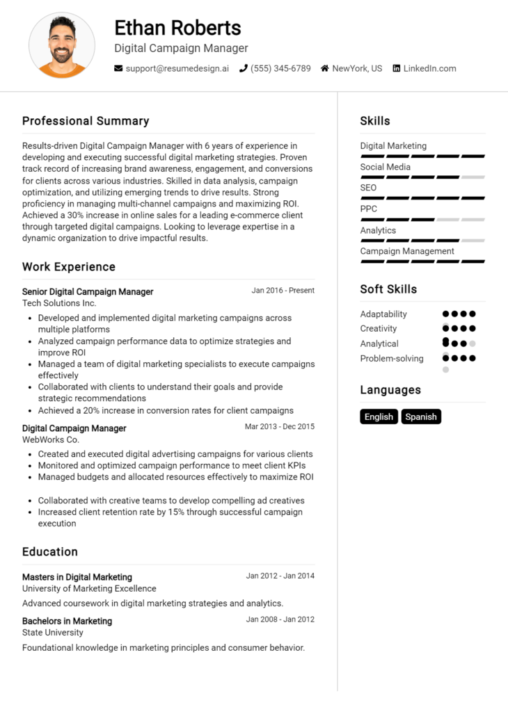 Digital Campaign Manager Resume Example