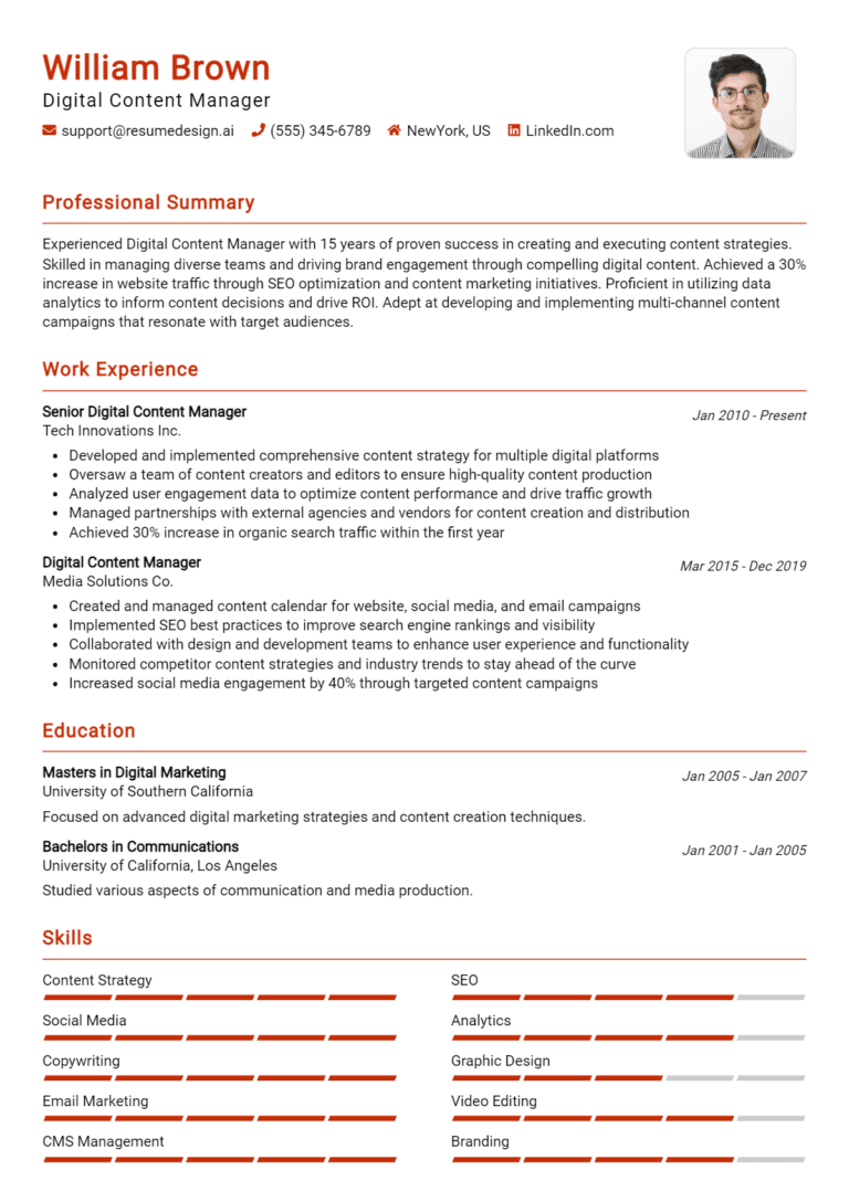 21 Digital Content Manager Resume Examples And Templates for 2025