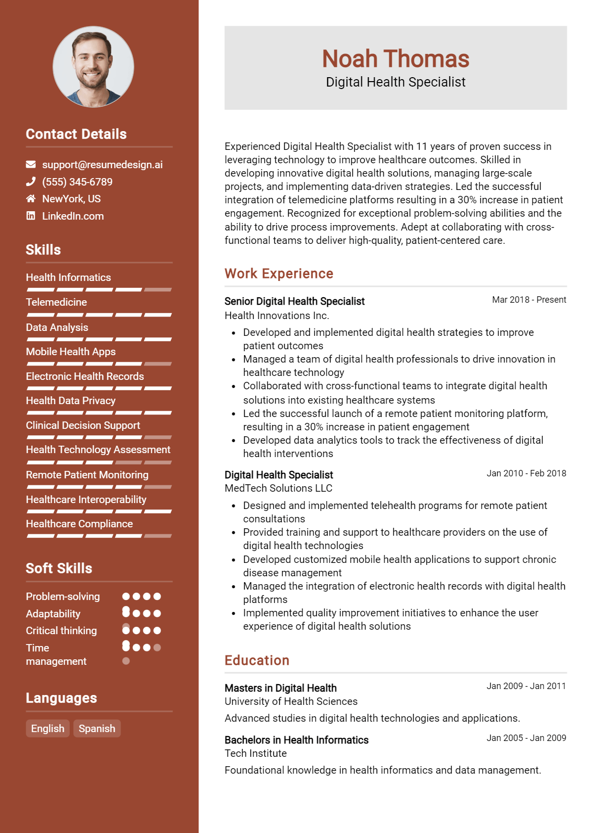 Digital Health Specialist Resume Example