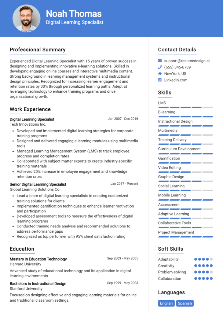 Digital Learning Specialist Resume Example