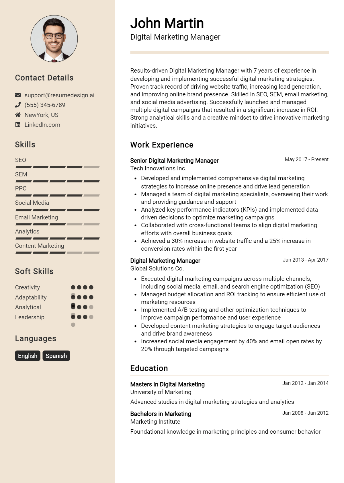 Digital Marketing Manager Resume Example