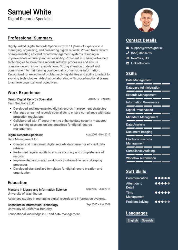 Digital Records Specialist Resume Example