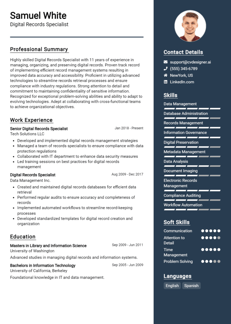 19 Digital Records Specialist Resume Examples And Templates for 2025