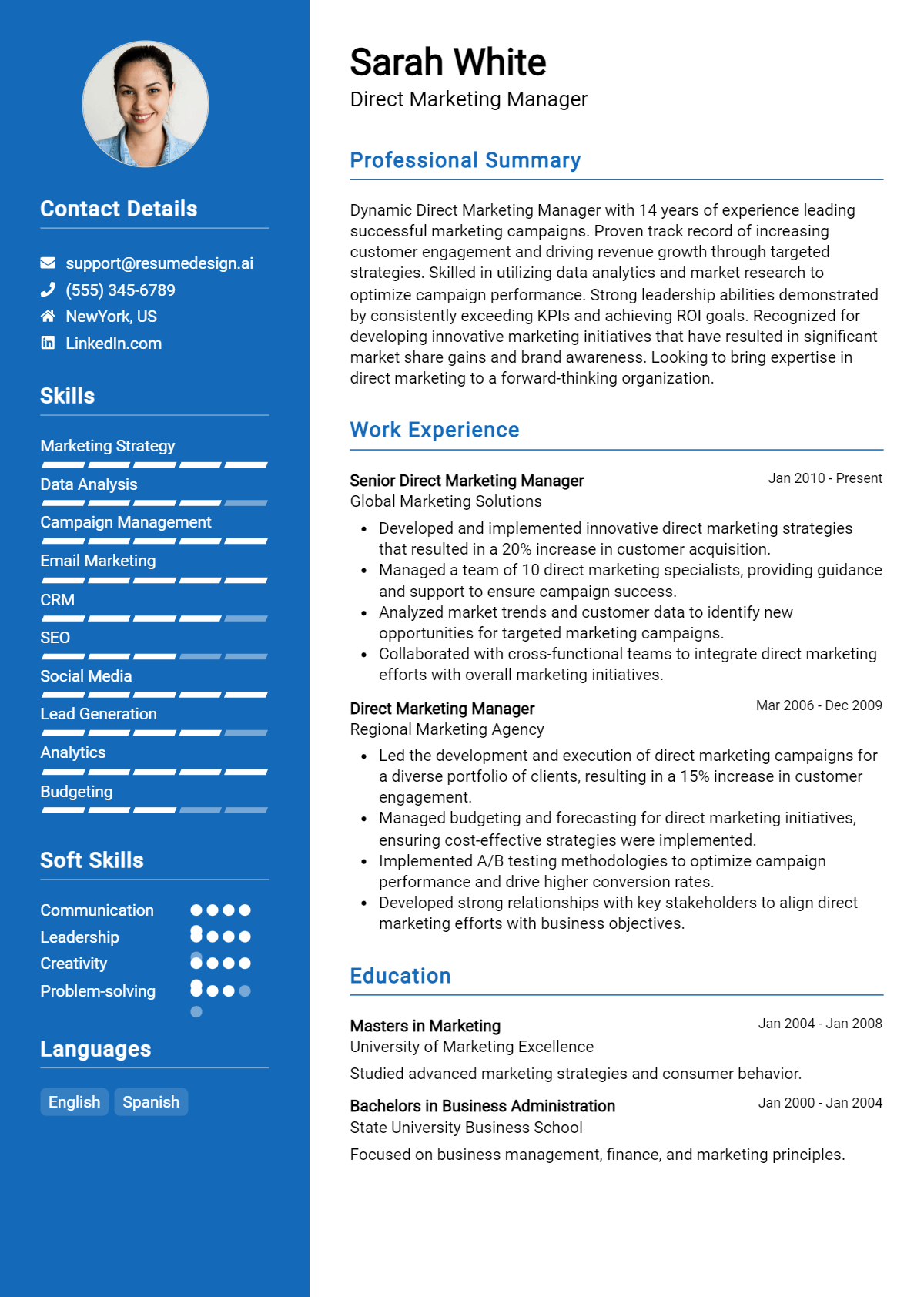 Direct Marketing Manager Resume Example