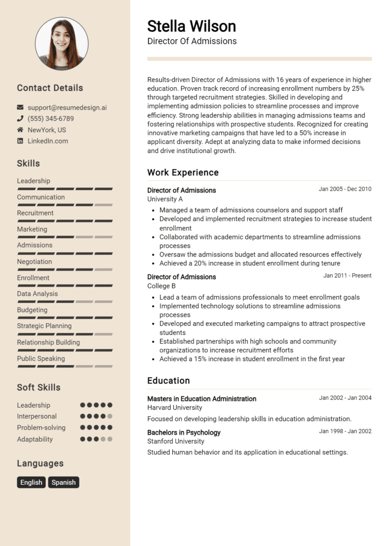 15 Director of Admissions Resume Examples And Templates for 2025