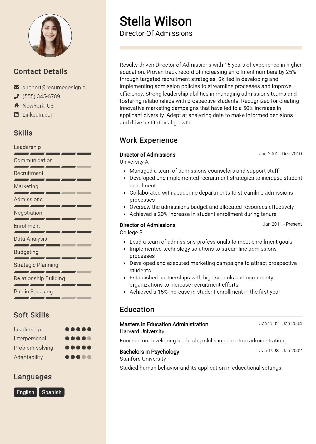 Director Of Admissions Resume Example