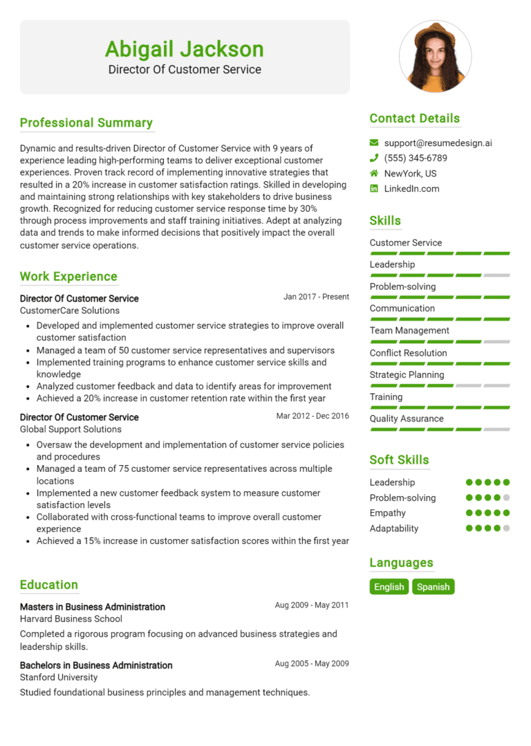 15 Director of Customer Service Resume Examples And Templates for 2025 [Guide]