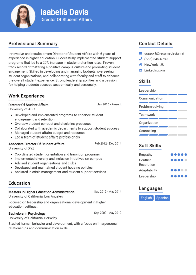 15 Director of Student Affairs Resume Examples And Templates for 2025