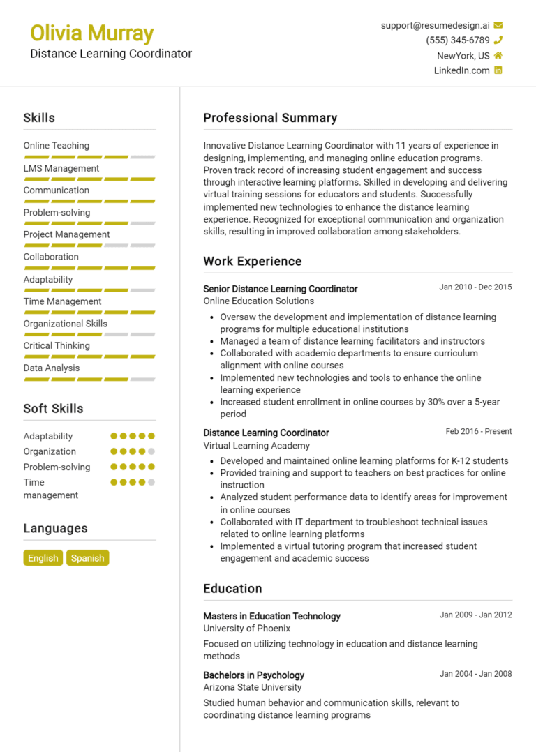 14 Distance Learning Coordinator Resume Examples And Templates for 2025