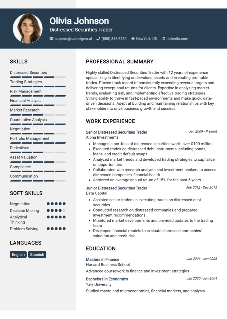 Distressed Securities Trader Resume Example