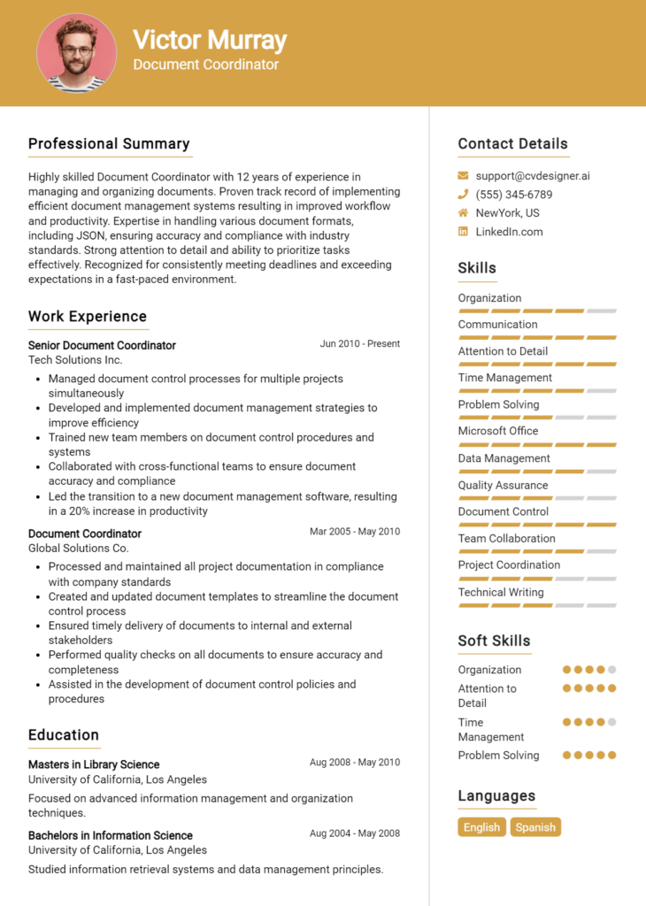 Document Coordinator Resume Example