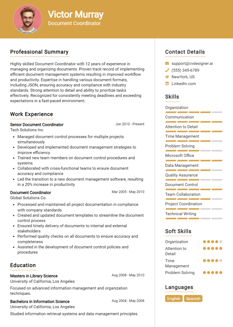19 Document Coordinator Resume Examples And Templates for 2025 [Guide]