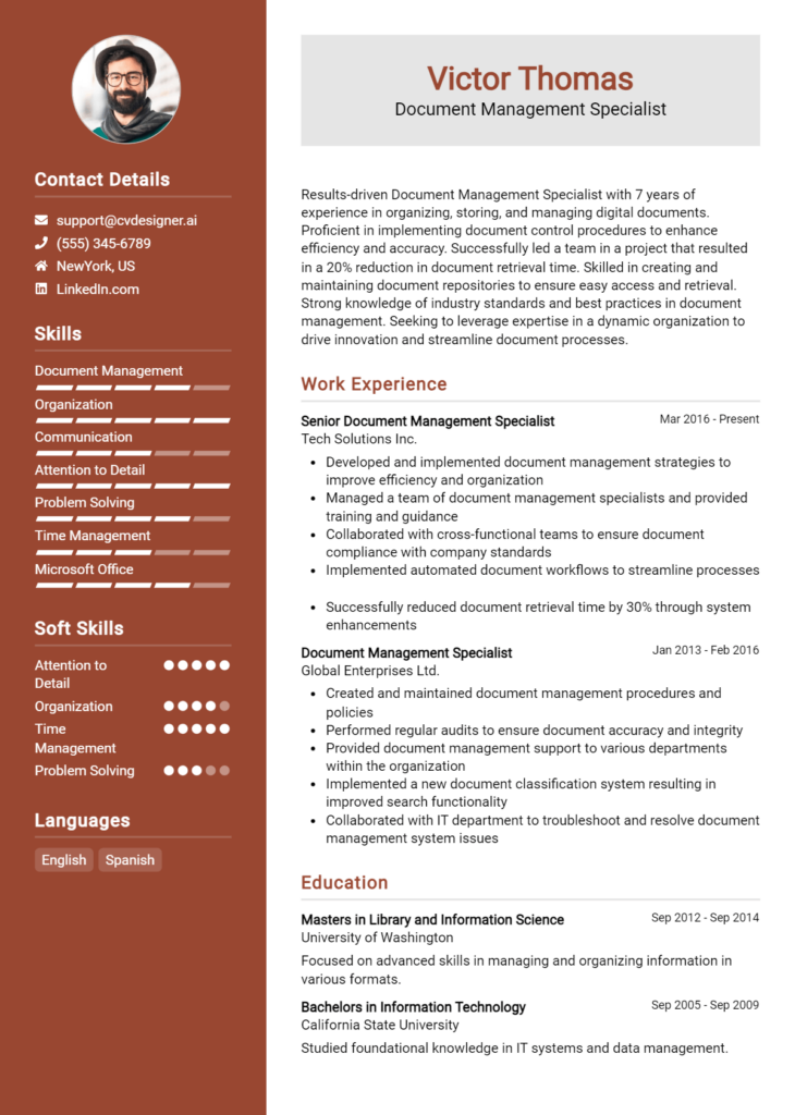 Document Management Specialist Resume Example