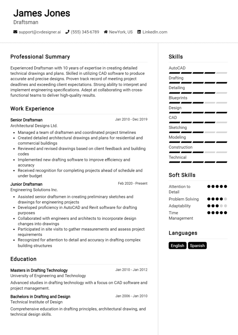 15 Draftsman Resume Examples And Templates for 2025