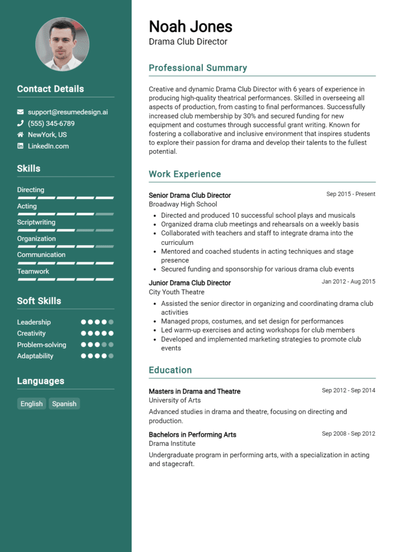 14 Drama Club Director Resume Examples And Templates for 2025 [Guide]