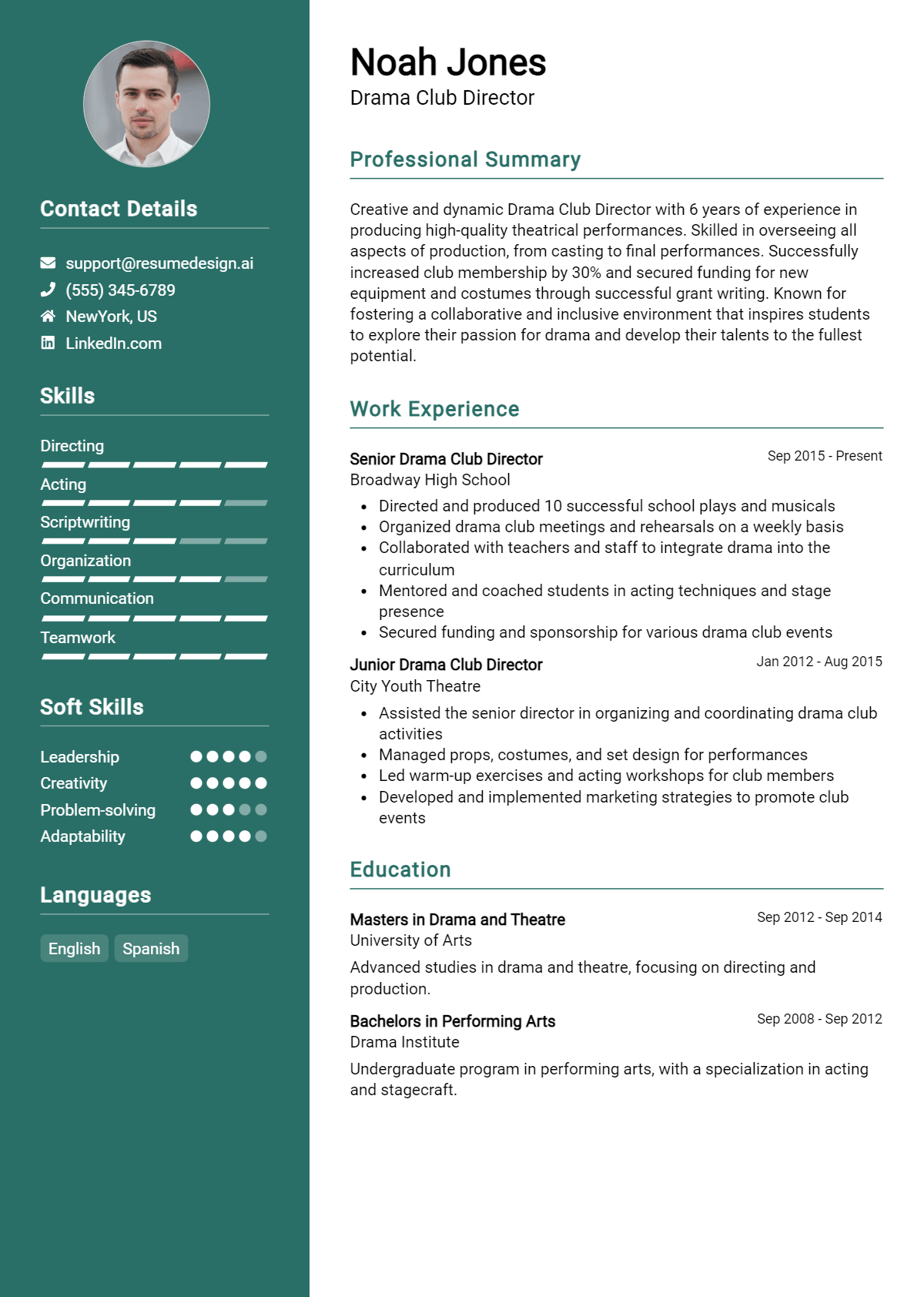 Drama Club Director Resume Example