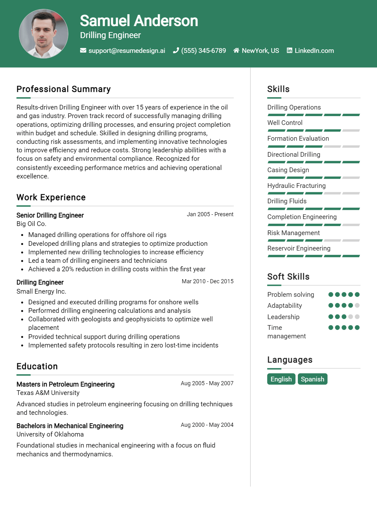 Drilling Engineer Resume Example