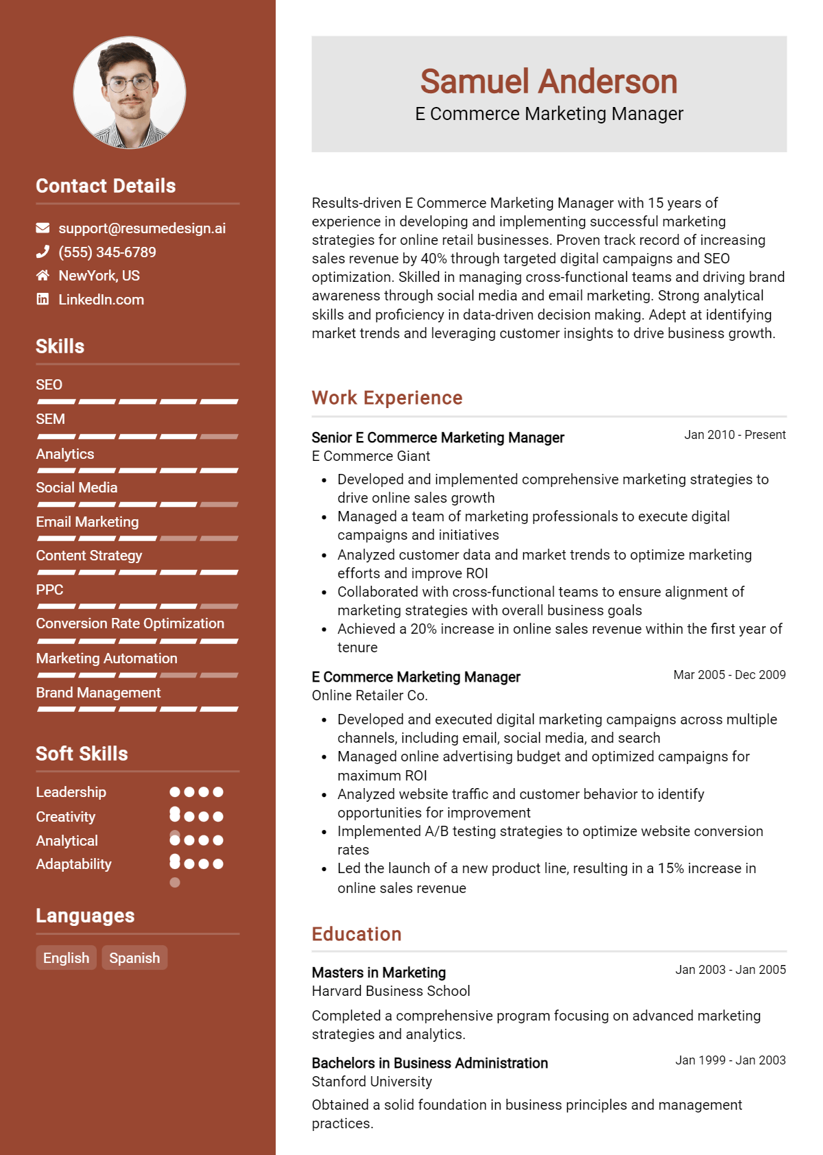 E Commerce Marketing Manager Resume Example