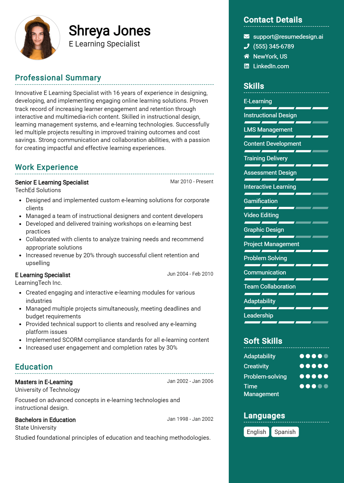 E Learning Specialist Resume Example