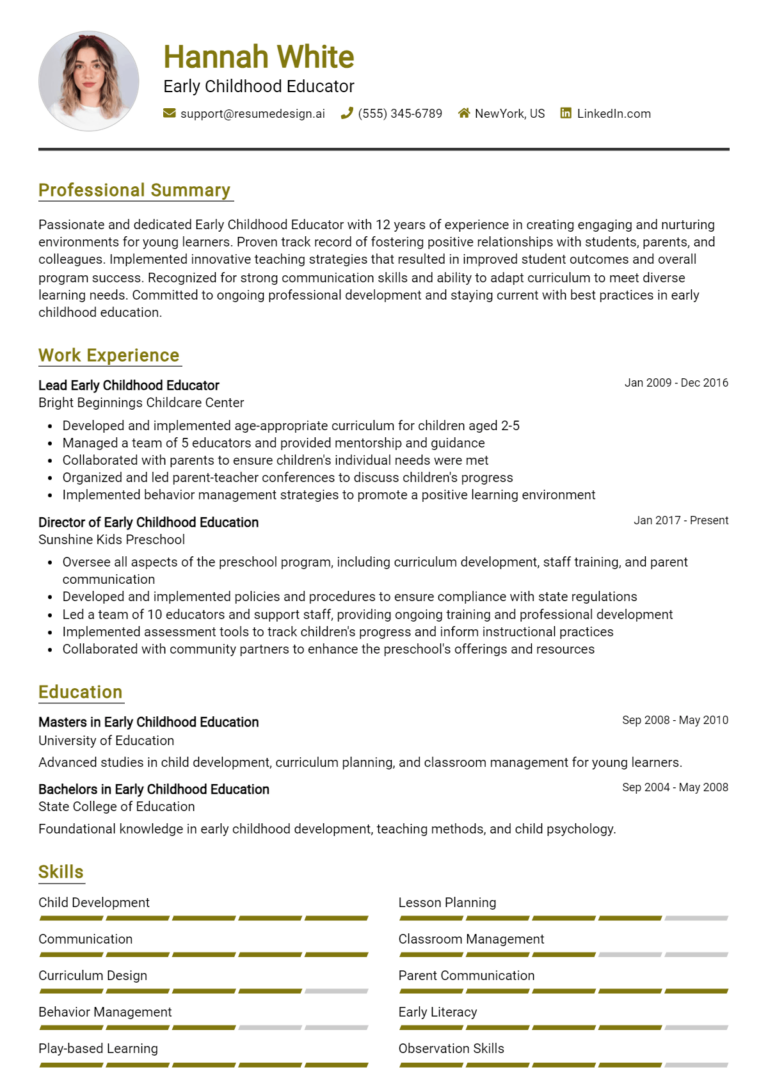 11 Early Childhood Educator Resume Examples And Templates for 2024 ...