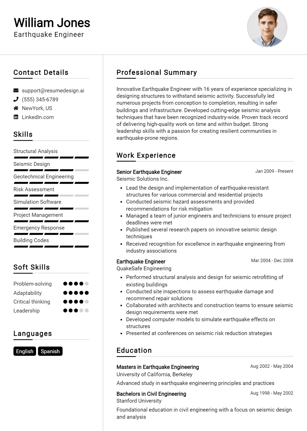 Earthquake Engineer Resume Example