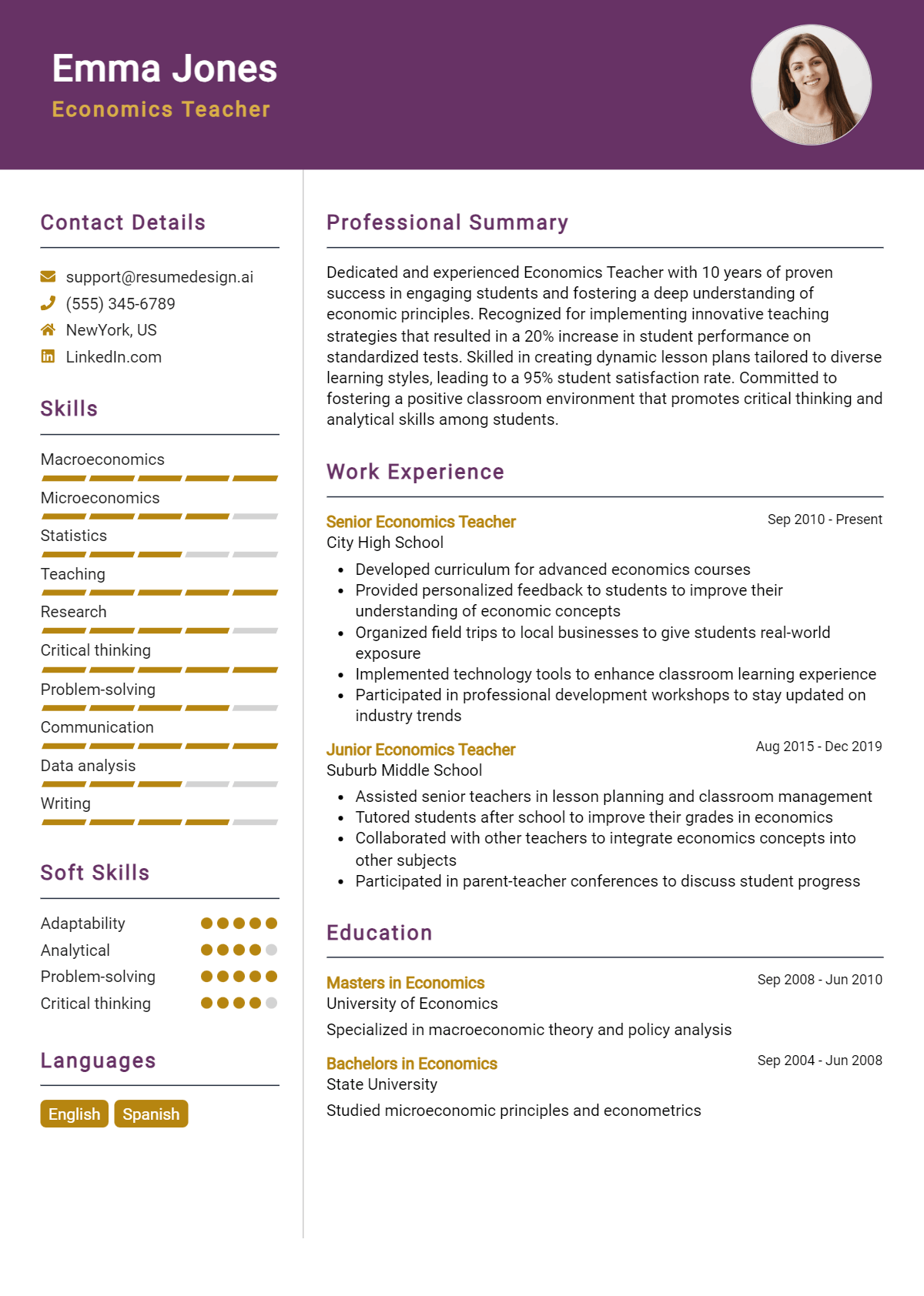 Economics Teacher Resume Example