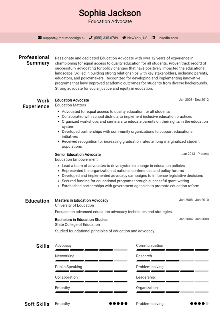15 Education Advocate Resume Examples And Templates for 2025