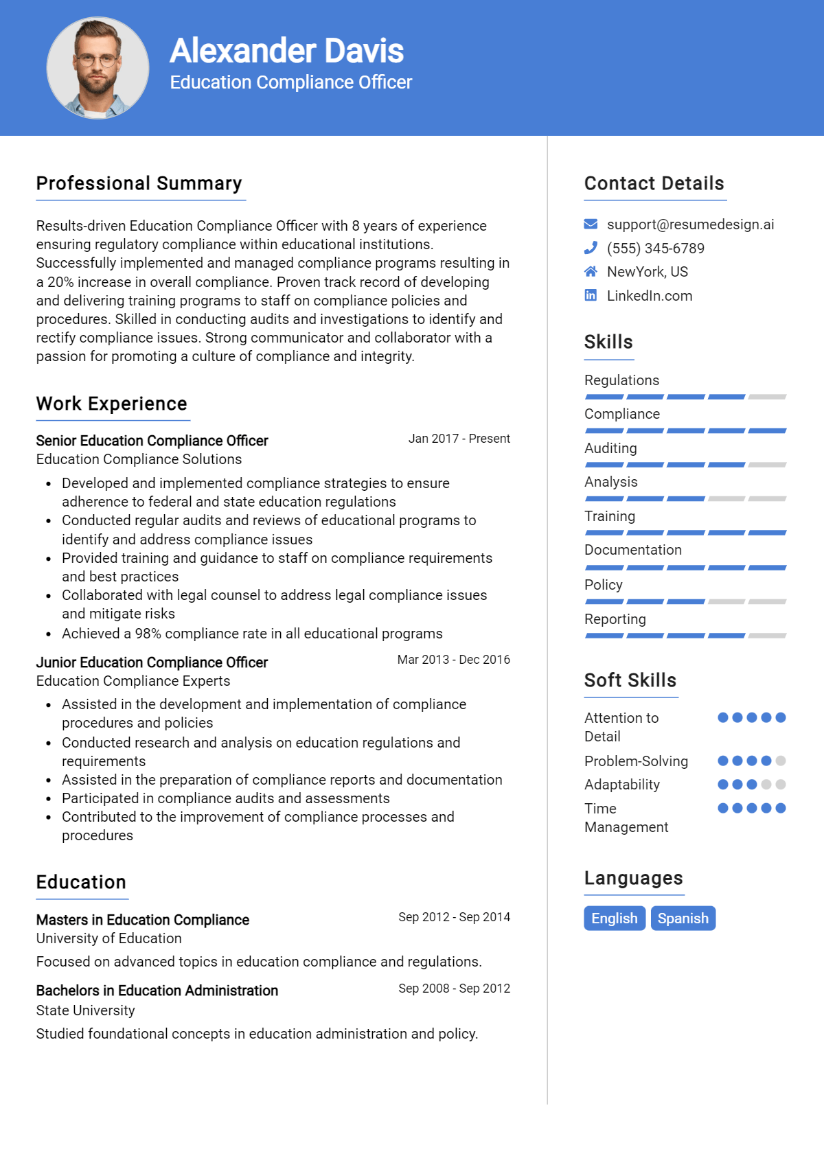 Education Compliance Officer Resume Example