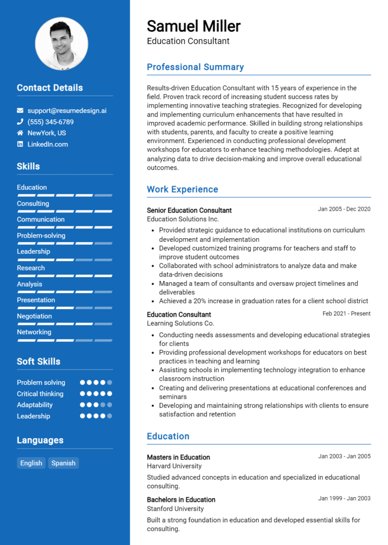15 Education Consultant Resume Examples And Templates for 2025: Expert Tips
