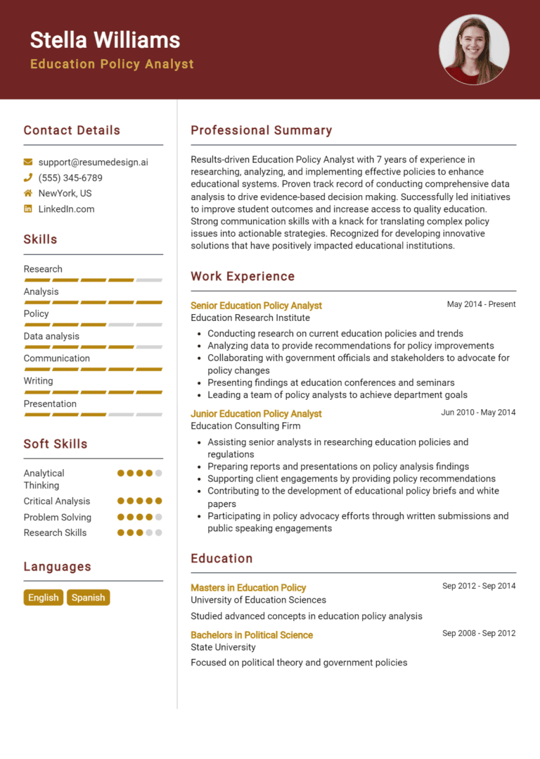 15 Education Policy Analyst Resume Examples And Templates for 2025