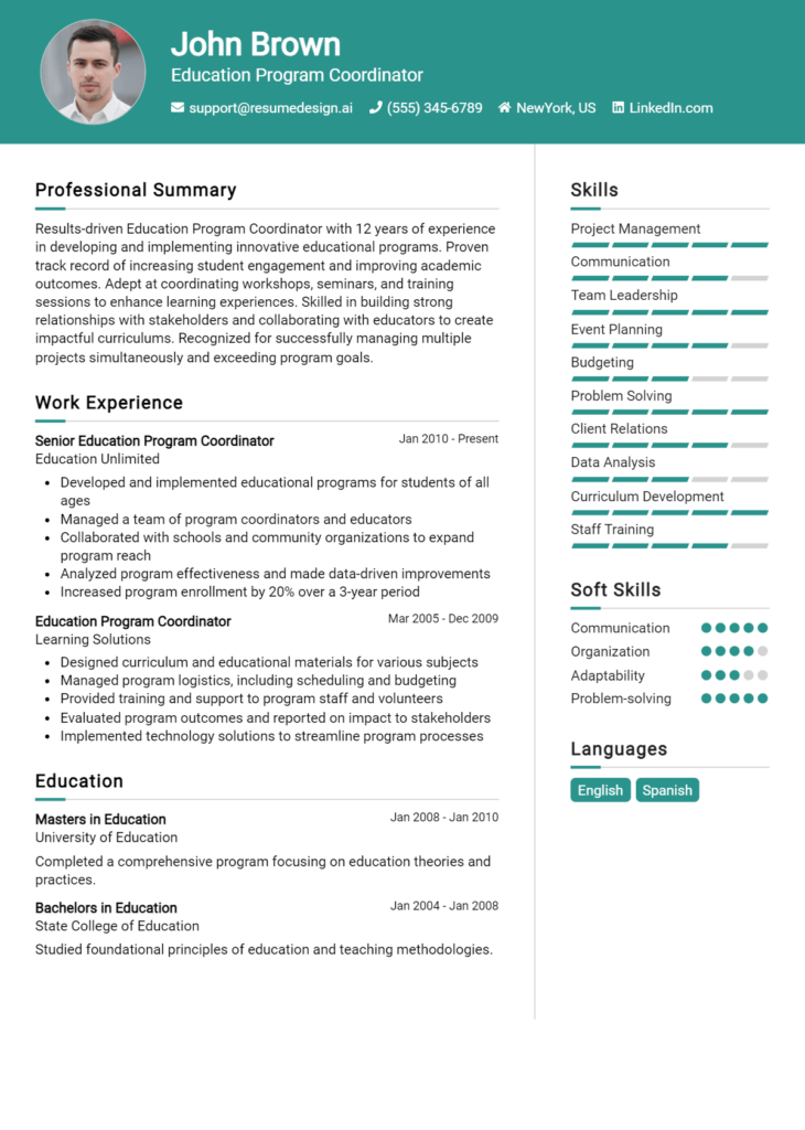 Education Program Coordinator Resume Example