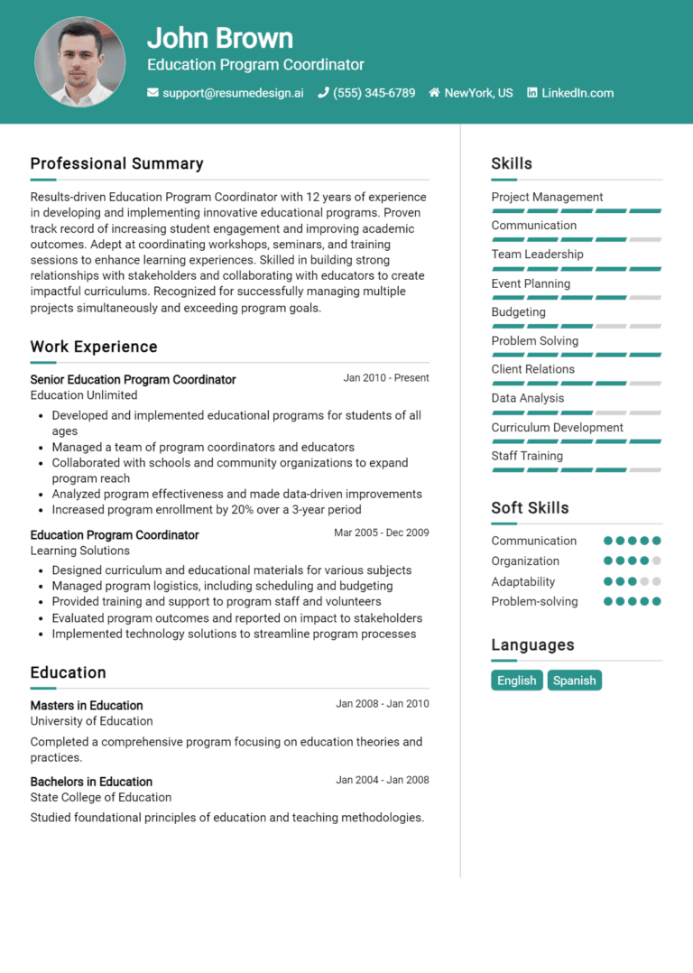 15 Education Program Coordinator Resume Examples And Templates for 2025