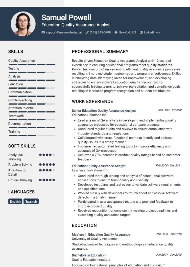 15 Education Quality Assurance Analyst Resume Examples And Templates for 2025