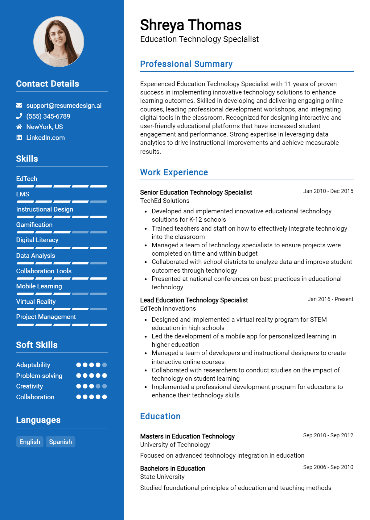 Education Technology Specialist Resume Example