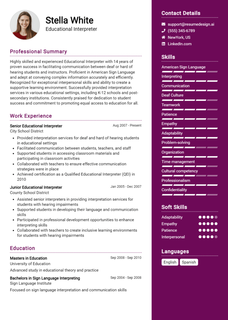 Educational Interpreter Resume Example