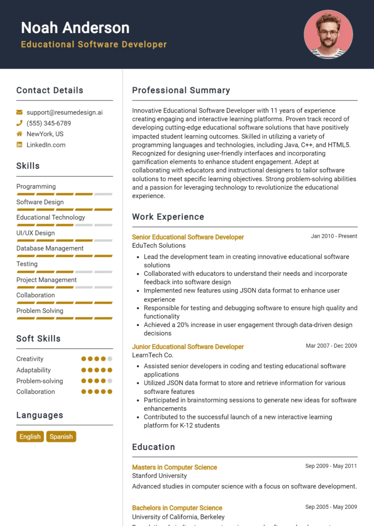 14 Educational Software Developer Resume Examples And Templates for 2025: Best Tips